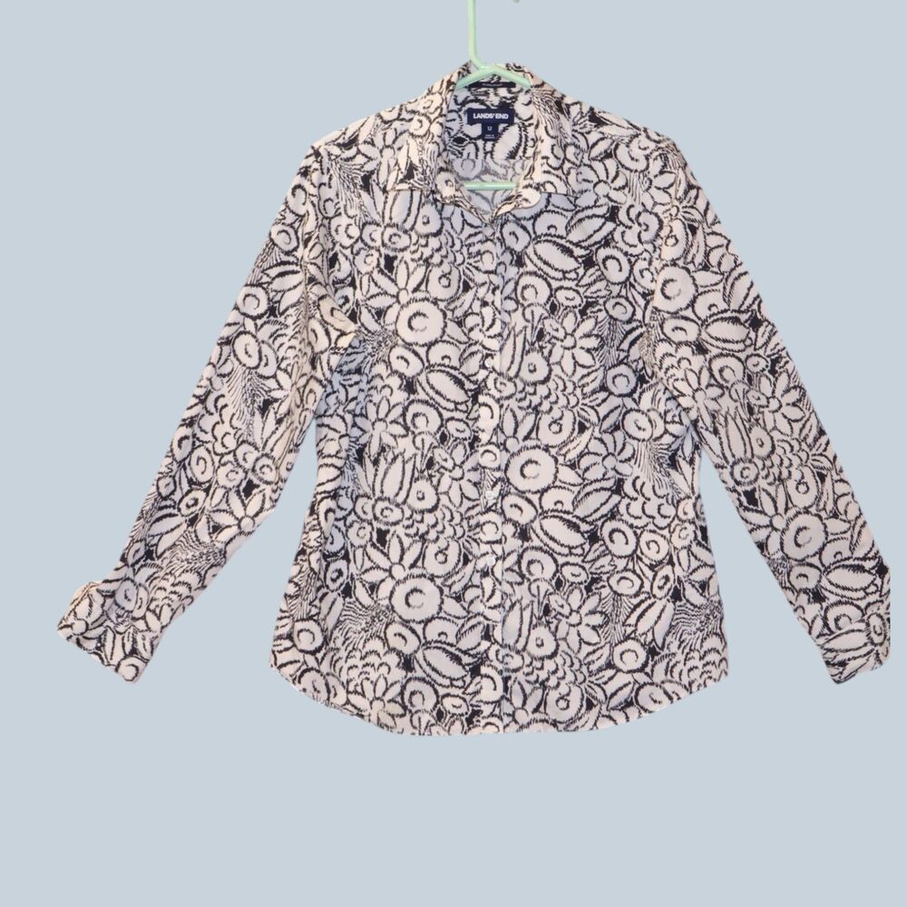 Lands End #484700 Women's Blouse 100% Supima Cotton Sz 12 Button Front